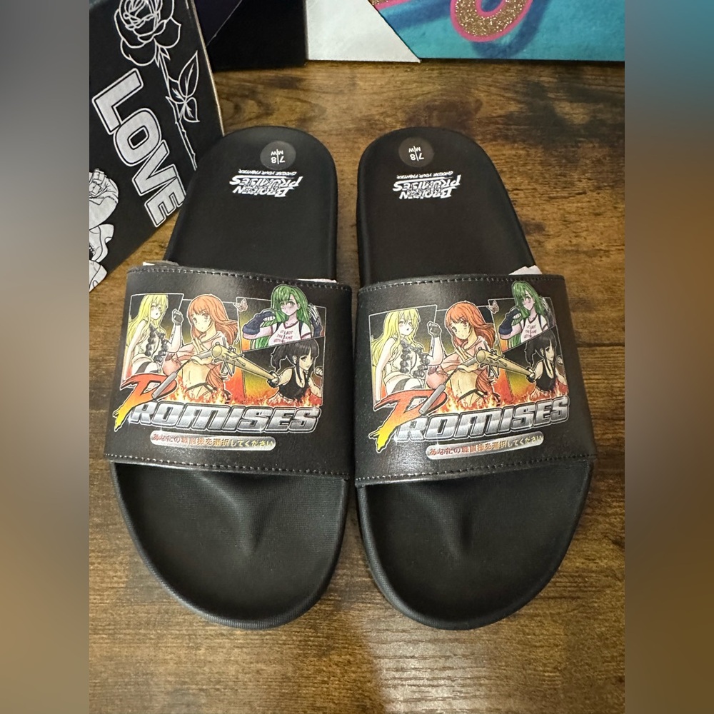 NEW Unisex Broken Promises Choose Your Fighter Anime Slides Sandals 7men/8 women
